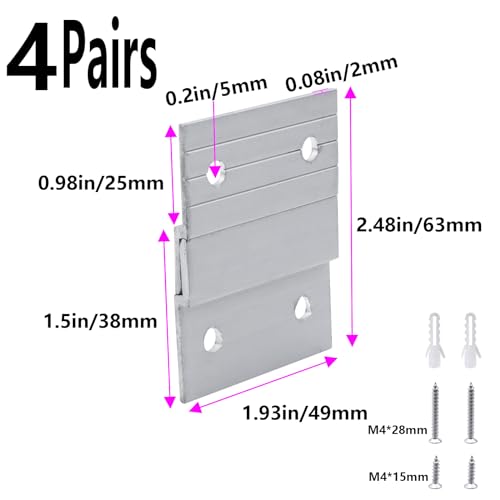 Image of Semetall French Cleat Picture Hanger,2 Inches Aluminum Z Hanger Supports 30lbs,Mirror Hanging Hardware,Wall Mount Hangers with Screws-4 Pairs, Silver