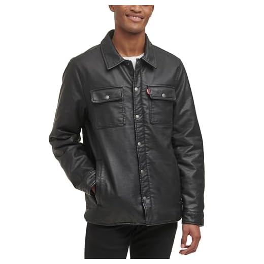 Levi's Jaqueta de caminhoneiro masculina de couro sintético de vaca polida com capuz, Preto novo, XXG