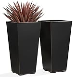 Wallowa Metallic Taper Planter, 26 Inch Tall Tapered Planter for Front Porch, Patio, Deck, Garden Indoor/Outdoor Tree Planters, Set of 2 Black with Copper Hand Brushed Rim