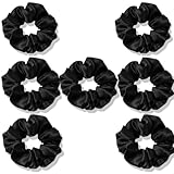 Black Color Satin Hair Scrunchies for Women, Silky Soft Scrunchies for Hair, Satin Scrunchies for Girls, Satin Hair Ties for Women, Silk Hair Ties No Damage, Silk Ponytail Holders, 7 pcs/pack