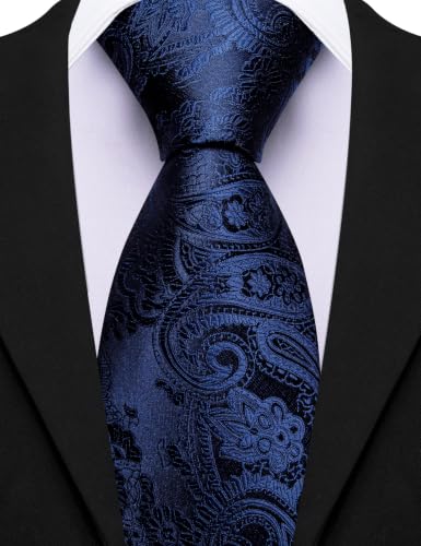 Image of Barry.Wang Paisley Tie for Men Silk Woven Necktie and Tie Clip Set Wedding Party Business Formal