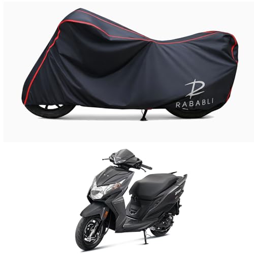 Image of Waterproof Bike Body Cover Compatible for | Honda Dio DLX | Taffeta Fabric, Red Piping Design, Bottom Elastic Fit | Dustproof, Sun UV & Rain Protection for All Bikes
