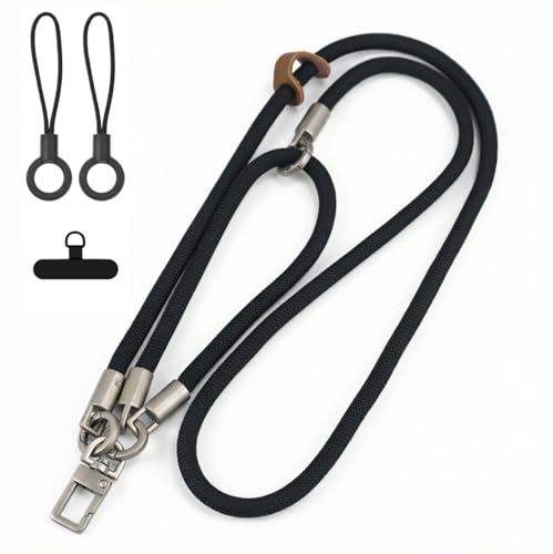 Jiaureshiby スマホストラップ 首掛け 手首 セット 携帯ストラップ 軽量 ショルダーストラップ 斜めがけ 肩掛け 落下防止 両手解放 スマートフォン iPhone/Android 全機種対応 スマホ用 (ブラック)