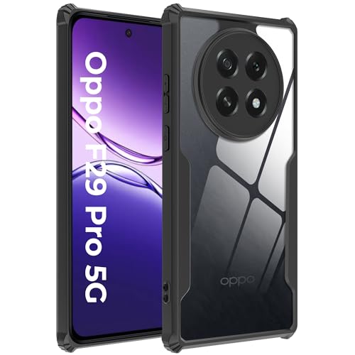 Image of A rtistque Clear Hard Transparent Acrylic Armor Anti-Drop Shockproof TPU Edge Back Cover Case for Oppo F29 Pro 5G - Black