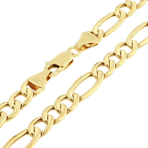 Nuragold 10k Real Yellow Gold Figaro Link 9mm Chain Necklace (20