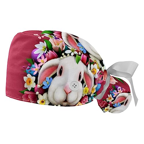 Bandeau Anti-Transpirant Intégré sur ce Berret Bouffant Réglable Lapin Fleurs