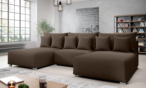 AXLIVING Ecksofa mit Schlaffunktion Ederra U 300 cm breit – braun Stoff