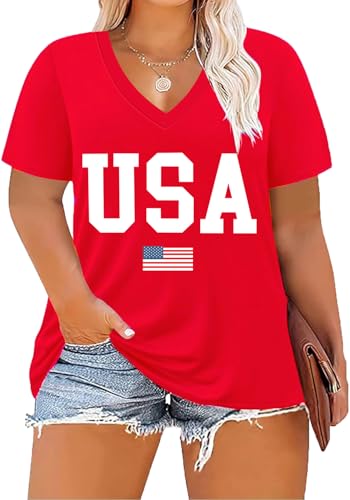 Image of ForHailey Women's Plus Size Short Sleeve Tee Shirt V Neck Basic Ladies Loose Fit T Shirt 1X-5X