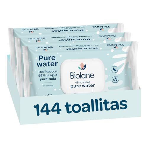 Biolane - Toallitas Pure Water Bebé, 144 Toallitas (3 Packs de...
