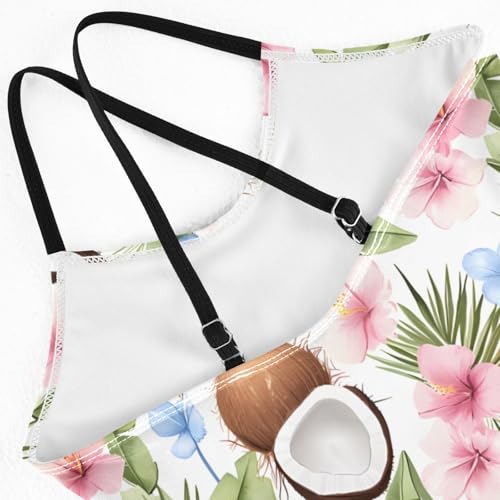Girls Swimsuit Coconut Tropical Flower Pattern One Piece Swimwear4