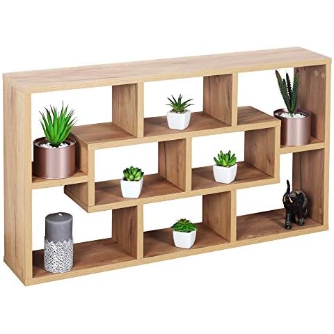 RICOO WM050-EG Floating Shelf Wall Shelf 85 x 48 x 16 cm Shelf Organisation Storage Hanging Shelf Bookshelf Free-Floating Decor Oak Wood Cover