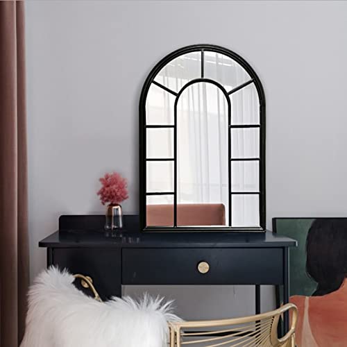 Espejo de pared para baño , Espejo de pared, espejo de pared arqueado, 36,2 x 24 pulgadas, espejo de ventana arqueado negro, espejo de ventana de granja con marco de hierro, decoración de pared de esp