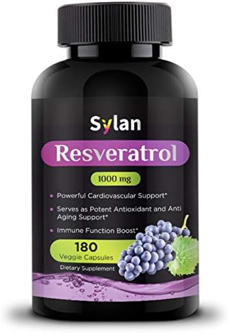 SYLAN Trans Resveratrol Supplement 1000mg 180 Capsules Antioxidant Anti Aging Designed to Support in Cases of Heart Health, Joint and Brain Function & Immune System Health Veggie Non-GMO Made in USA