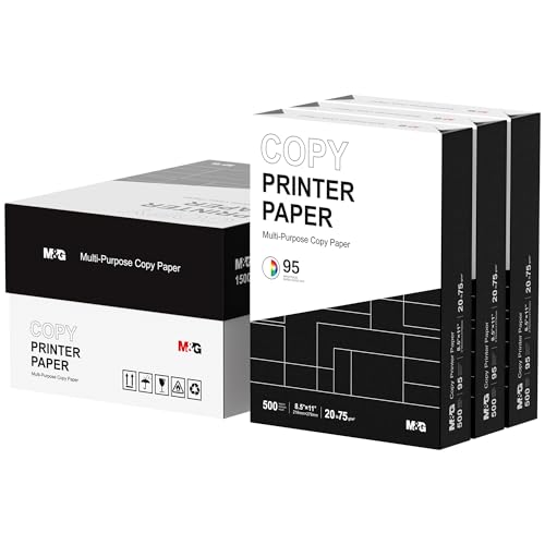 M&G Multipurpose Copy Printer Paper, 8.5 x 11, 20lb, 3 Ream (1500 Sheets), 95 Bright, White