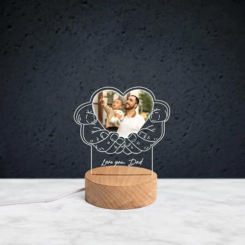 Image of Personalized Father's Day LED Table Lamp, Custom Dad Photo Collage Acrylic Night Light (Heart lamp)