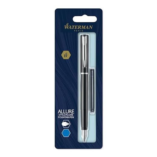 Waterman Allure Allure Allure - Penna stilografica laccata nera opaca, inchiostro blu, confezione in blister