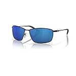 Costa Del Mar Turret 6S6009 600902 63MM Matte Black/Blue Mirror Polarized Rectangular Sunglasses for Men + BUNDLE With Designer iWear Complimentary Eyewear Kit