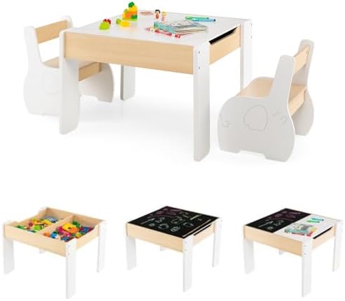 COSTWAY 4 en 1 Juego de Mesa y Silla Infantil, Mesa Infantil de M...