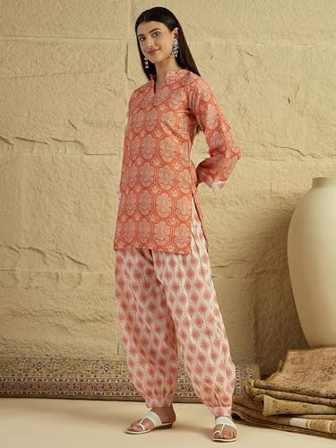 Image of EthnicJunction Women's Linen Floral Print Summer Wear Straight Short Kurti With farshi Salwar Set | Kurta Pant Set | Office wear Kurta Set | farsi salwar suit | raksha bandhan gift dress for women