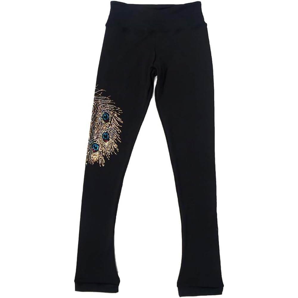 LIUHUO Figure Skating Training Pants Girls Black Three-Dimensional Embroidery Phoenix Pattern