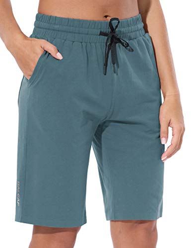 BALEAF 10  Lightweight Golf Bermuda Yoga Shorts for Women Cotton Pajama Lounge Shorts Workout Athletic Long Pocket Shorts Copen Blue Size M