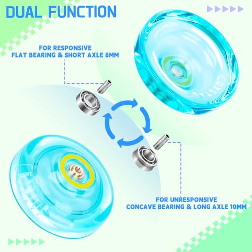 Image of MAGICYOYO K2 Plus Crystal Yoyos for Kids, Dual Purpose Responsive Yo-yo for Beginner, Replacement Unresponsive Bearing for Intermediate, + 15 Strings, 3 Bags,3 Bearing Removers(Green + Blue + Orange) | Dual Purpose Yo-yos Replacement Unresponsive Bearing for Adults /Advanced+18 Strings+Accessory Kit(Green+Blue+Orange)