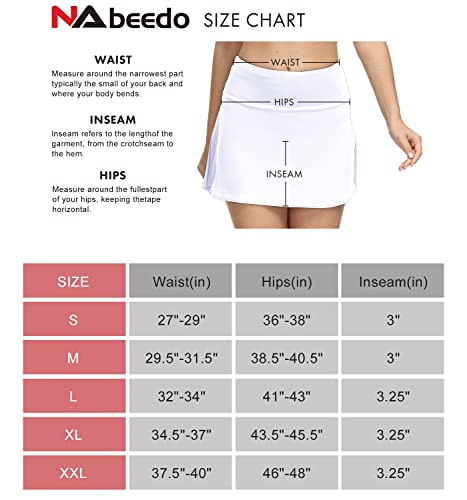Nabeedo Tennis Skirts For Women High Waisted Golf With 4 Pockets Athletic Skorts Skirts For Running Casual(White S) #TOP5