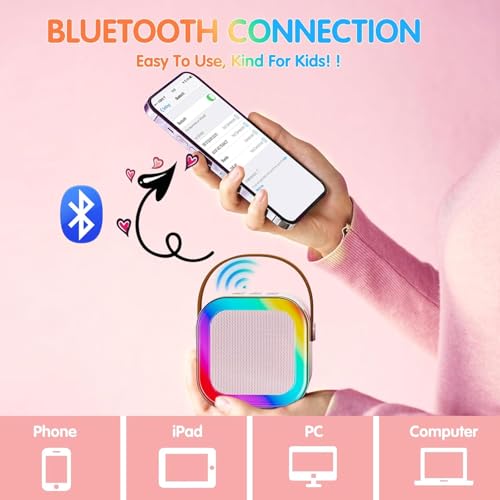 Image of MiniExplorer Rechargeable Wireless Mini Portable Bluetooth Karaoke Machine | Bluetooth Speaker with Microphone & LED Lights - Kids Music Singing Toys for Girl Boy Birthday Gift Ideas