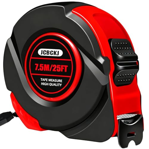 Image of JCBCKJ 25 FT Industrial Tape Measure, Self-Locking Heavy-Duty Steel Ruler with Easy to Read Scale, Suitable for Engineers and Decorators to Measure, Standard Public Tape Measure (Red)