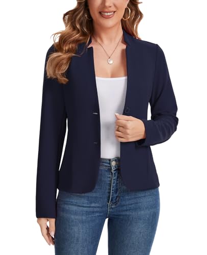 Blazers for Women Long Sleeve Notch Collar Blazer Button Front Casual Work Office Suit Jackets with Pockets4