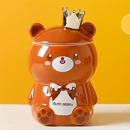 Hosoncovy Cartoon 3D Bear Shaped Ceramic Coffee Mug with Handle Drink Cup Water Cup with Lid Gift Mug (Brown)