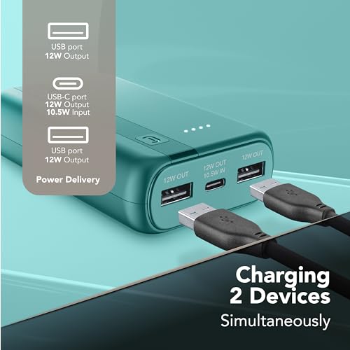 Cellularline Powerbank 10000 mAh mit USB-C In/Out + 2 USB-A-Anschlüssen – Mehrfachladung und LED-Anzeige – Grün – Ansicht 3