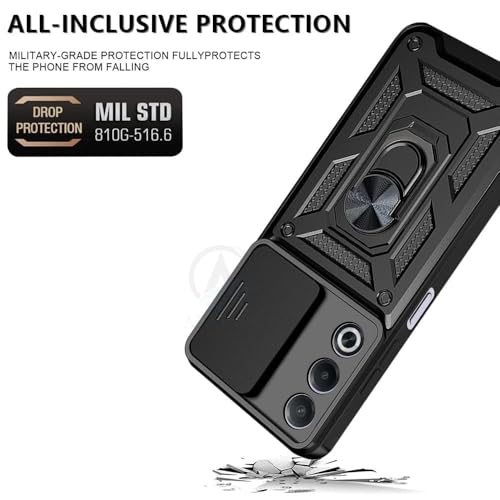 Image of A rtistque Armor Bumper Back Case Cover for Oppo A3 Pro 5G | Stylish Ring Holder & Inbuilt Stand | Sliding Camera Cover | Shockproof TPU Protective Design | Oppo A3 Pro 5g Mobile Cover - Black