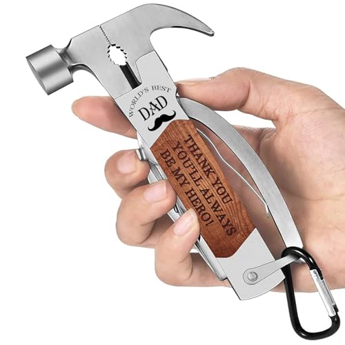 Product Image of the VEITORLD Gifts for Dad from Daughter Son Kids, Unique Birthday Gift Ideas for Men Stepdad Papa, All in One Tools Hammer Multitool with Engraved Wooden Box, Cool Gadgets(Dad are Hero)