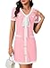 Rooscier Women's Short Sleeve Color Block Dress Button Bow Elegant Formal Work Mini Dress Pink X-Small