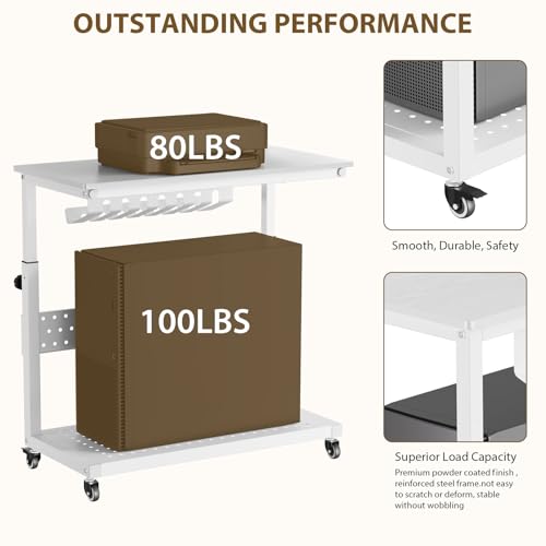 Soporte ajustable para torre de computadora con gestión de cables, carrito móvil para CPU de 22,83" a 34,1", soporte para PC de 2 niveles para debajo del escritorio, fácil ensamblaje, uso en oficina en casa - Blanco miniatura 6