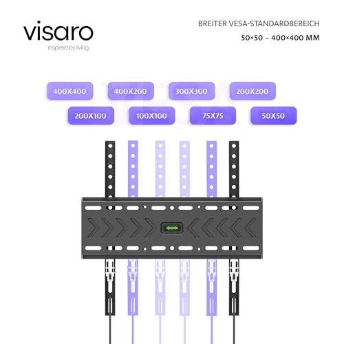 Visaro WMF75 TV Wandhalterung, Feste Halterung für 43-75 Zoll, Flach & Universal LED/LCD/OLED Fernseher, Max. VESA 400x400mm, bis zu 45kg – Bild 7