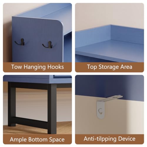 Image of Xixini Shoe Storage Cabinet with 2 Flip Drawers, Entryway Shoe Rack, Blue