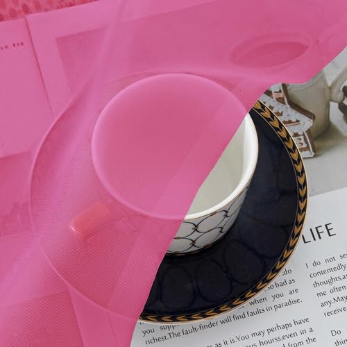 Image of Simplebrand Hot Pink Short Sheer Curtains 45 Inch Length for Small Windows, Rod Pocket 2 Panels Set Solid Voile Drapes Window Sheer Curtains for Bedroom Bathroom Kids Room Kitchen, 42x45 Inch
