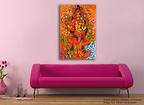 Image of Tamatina Kerala Mural Art Canvas Painting | ArdhNarishvara Shiva| Traditional Art Unframed Painting for Home decor|Size - 10X13 Inches.268