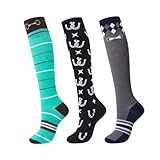 Harrison Howard 3 pares de calcetines de equitación de alta calidad para montar a caballo y botas altas hasta la rodilla para mujer,