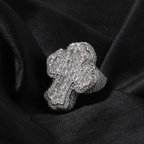 14K Gold T-Shaped Moissanite Cross Ring for Men, Unique Hip-Hop Style, Luxurious Accessory, Ideal for Trendsetting Individuals3