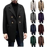 Trench Coat Men Notched Collar Double Breasted Pea Coat Fall Winter Fashion Overcoat Plus Size Mid Long Wool Peacoat