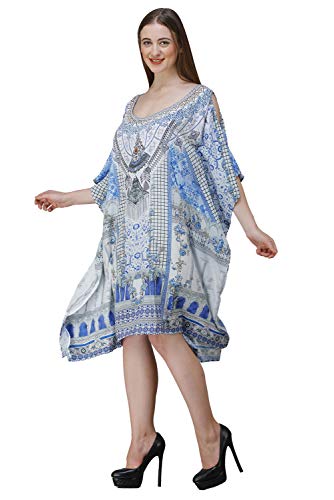 Image of RAVI RAJORIA Georgette Digital Printed Beach Wear Kaftan Blue Free Size R800 | Multi Color 2