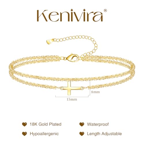 Image of Kenivira Sterling Silver Ankle Bracelets for Women,Gold Dainty Layered Waterproof Anklet for Women, Anklet Set Stackable Beach Gift Adjustable Size