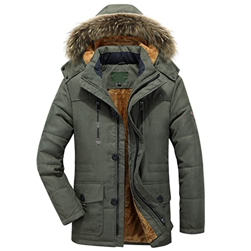 Sunnyuk Chaqueta de plumón para hombre, ligera, cálida, acolchada, con capucha, chaqueta de invierno, con cremallera, chaqueta con capucha, cortavientos, informal, chaqueta softshell, Verde militar