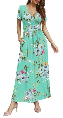 Image of CATHY Maxi Dresses for Women Short Sleeve V-Neck Casual Long Summer Wrap Dress with Pockets