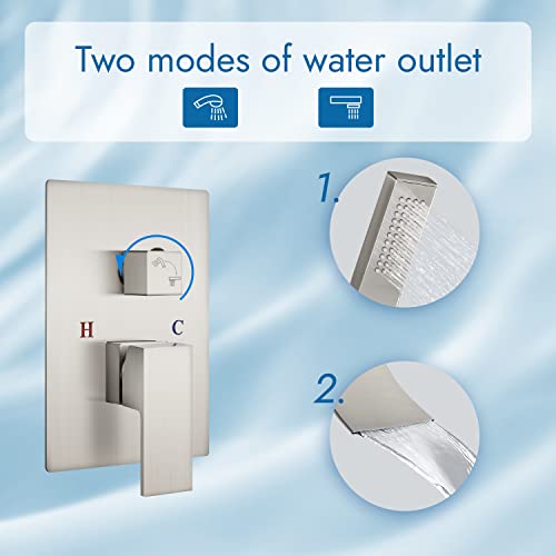 Cinwiny Brushed Nickel Waterfall Bathtub Faucet Wall Mounted And Hand-Held Shower Tub Spout Bathroom Tub Filler One Handle Shower Kit Rough-In Valve #TOP1