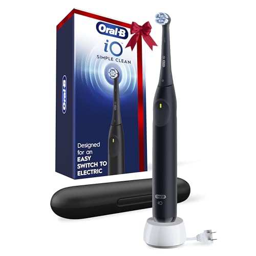Oral-B iO Simple Clean Rechargeable Electric Powered Toothbrush, Night Black with 1 Gentle Care Brush Head and 1 Black Travel Case - Automatic Pressure Sensor to Protect Gums - 3 Modes - 2 Min Timer