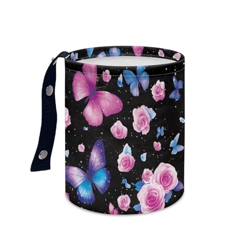 Image of Butterfly Rose Car Trash Can, Waterproof Camping Trash Can, Car Interior Accessory for Back Seat, Front Console, Floor, or Hanging Headrest Waste Basket